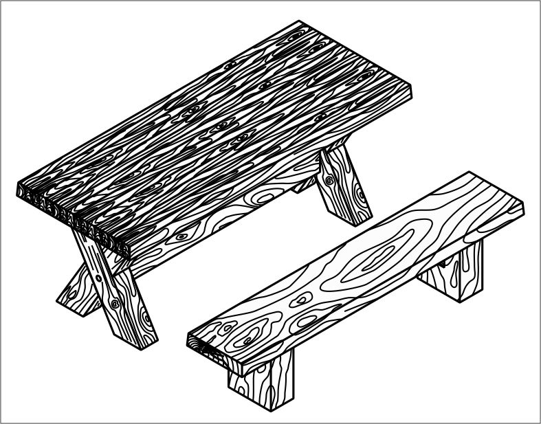Versteinertes Holz - Sitzbank & Tisch